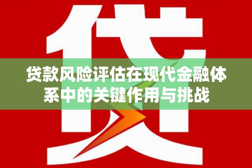 郁南贷款风险评估在现代金融体系中的关键作用与挑战